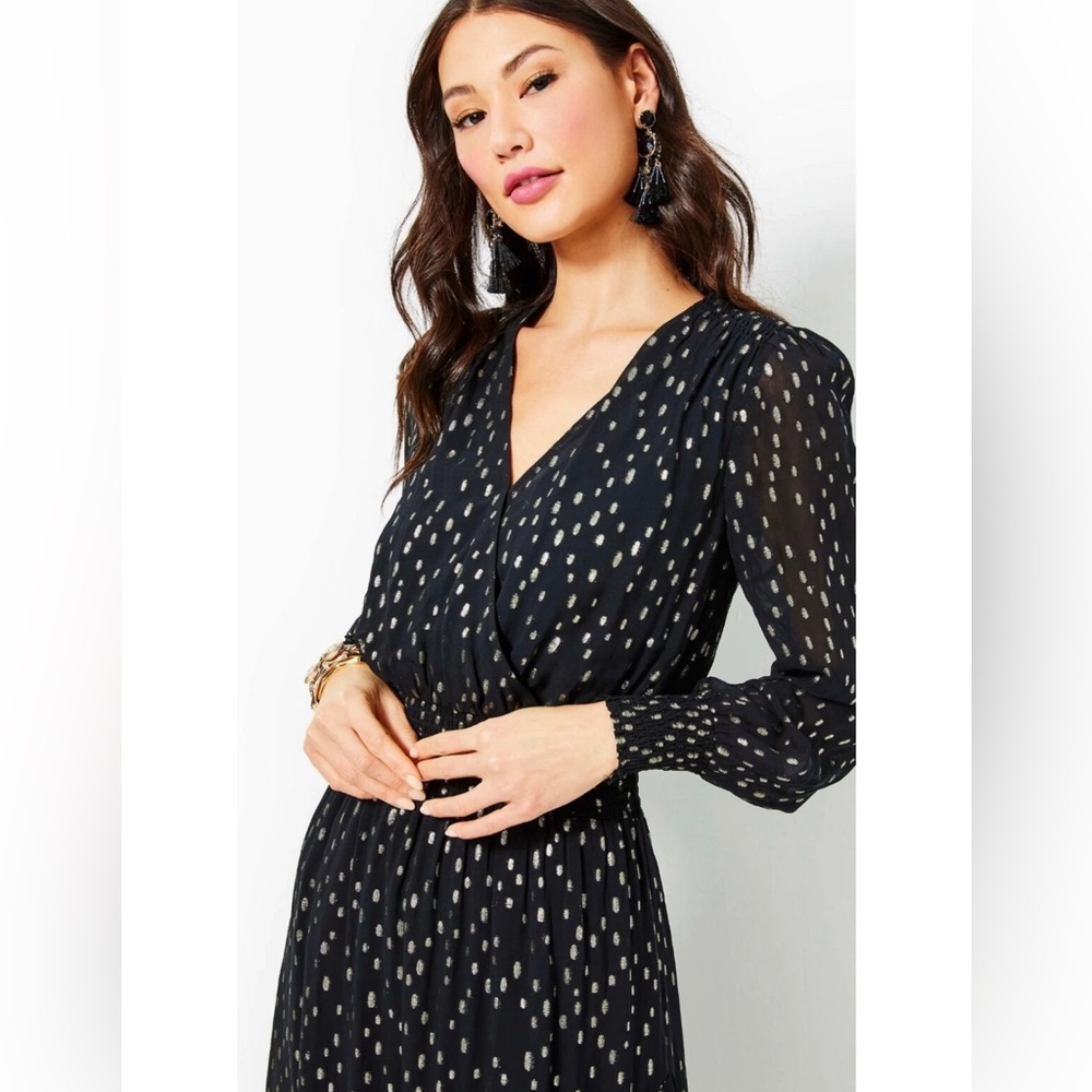 Lilly Pulitzer NWT Cristiana Midi Dress Onyx Metallic Clip $328 Size 6,8,12 - Picture 7 of 14